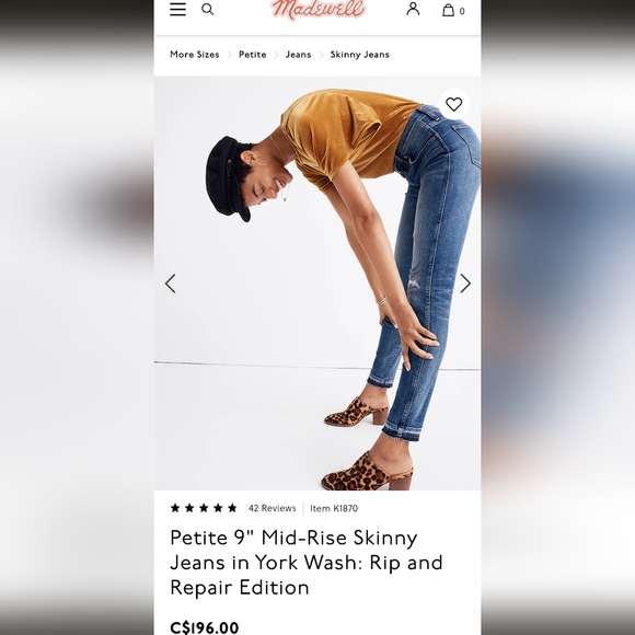 Petite 9" Mid-Rise Skinny Jeans in York Wash: Rip and Repair Edition (Sz 28P) - Picture 2 of 7